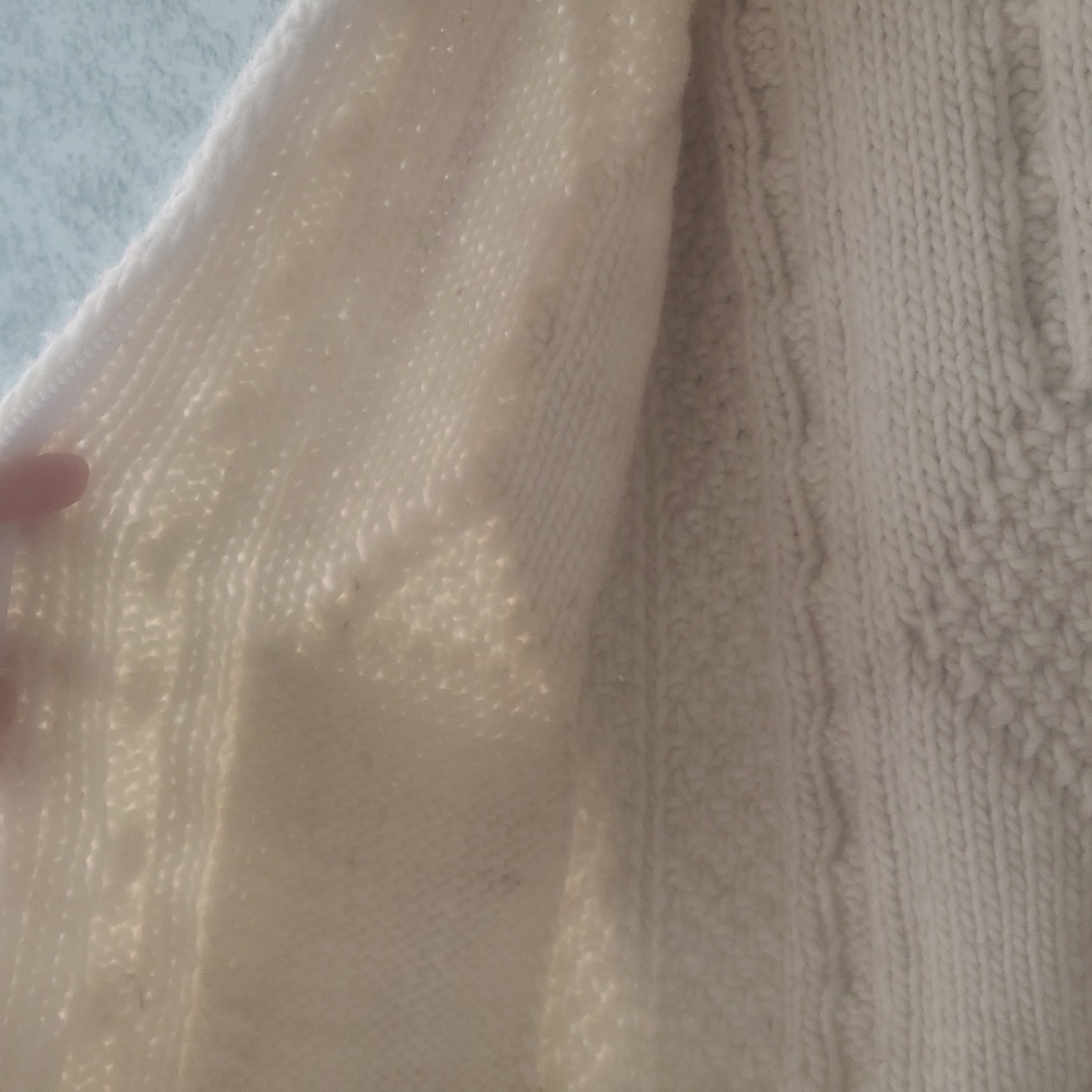 Otavalo Cream Wool Hand Made Cable Chunky Knit Full Zip Cardigan Sweater - Picture 6 of 8